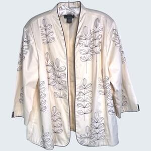 Trenz by Theresa Renz Jacket Plus Size 2X Pale Yellow Embroidered Open Front